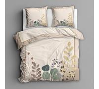 Leaf Duvet Cover Double Bedding Set, Boho Abstract Leaves Pattern, Reversible Design Bedroom Decor Bed Quilt Cover with 2 Pillowcases, Microfiber, Zip - SMK31200