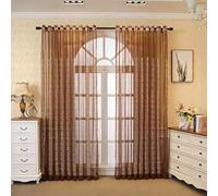 Leaf Embroidered Sheer Drapes Semi-Transparent Window Curtains 2 Panels 42" W x 54" L Coffee Color Lightweight Polyester for Living Room Bedroom Home Décor