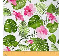 Leaf Fabric by The Yard, Hawaiian Pink Upholstery Fabric, Palm Tree Leaves Decor Fabric for Upholstery and Home Accents, Summer Tropical Indoor Outdoor Fabric, Pink Green, 2 Yards