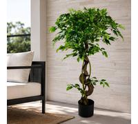 Leaf Faux 120cm Artificial Twisted Trunk Japanese Fruticosa Ficus Tree in Green Leaf Green