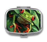 Leaf Frog Green Pill Case Box with 2 Compartment Medicine Vitamin Organizer for Purse Pocket 5.5x4cm