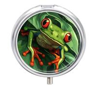 Leaf Frog Green Pill Case Box with 3 Compartment Medicine Vitamin Organizer for Purse Pocket 5x5cm