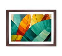Leaf Geometric Framed Print | A2 Walnut Framed Wall Art | Ready to Hang | Modern Floral Picture | Living Room Bedroom Lounge Office