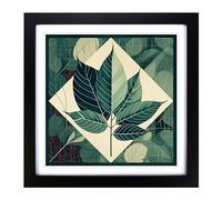 Leaf Geometric No.1 Framed Print | 18x18 Inch Black Framed Wall Art | Ready to Hang | Modern Floral Picture | Living Room Bedroom Lounge Office