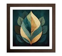 Leaf Geometric No.2 Framed Print | 18x18 Inch Walnut Framed Wall Art | Ready to Hang | Modern Floral Picture | Living Room Bedroom Lounge Office