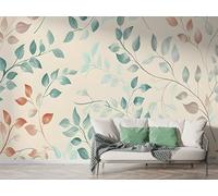 Leaf Geometry Wall Mural, Self Adhesive Wallpaper Peel and Stick, Tropical Botanical Home Decor Photo Wallpaper, Silk Cloth Wall Sticker for Living Room & Bedroom, 200x140 cm - F-266
