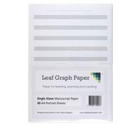 Leaf Graph A4 Manuscript Music Paper, 10 Single Staves, 30-Leaf Pack for Music Theory and Composition