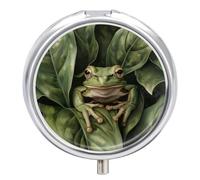Leaf Green Frog Pill Case Box with 3 Compartment Medicine Vitamin Organizer for Purse Pocket 5x5cm