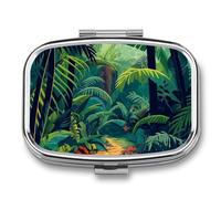 Leaf Green Tree Pill Case Box with 2 Compartment Medicine Vitamin Organizer for Purse Pocket 5.5x4cm