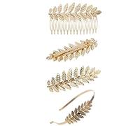 Leaf Hair Accessories Set, 4Pcs Golden Hair Comb Insert Headband & Hairpins for Women, Bridal Boho Headwear