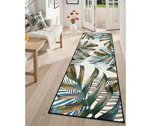 Leaf Hallway Runner Rug,60x180cm, Modern Palm Leaf Burnt Monstera Entrance Long Area Rug, Summer Rainforest Leaf Pattern Rugs, Non-Slip Washable Kitchen Rugs Runner for Living Room Bedroom Office