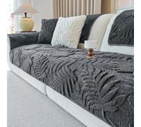 Leaf Jacquard Plush Sofa Cover, Non Slip Cushion Cover, Washable Durable Soft Warm Winter Furniture Protector for 1-4 Seats Dark-gray 90x90cm