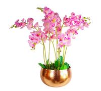 Leaf Large Artificial Orchids Display with XL Metal Bowl Planter 70x70cm in Green | Size: 70x70 cm Leaf Green 70x70 cm