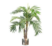 Leaf Artificial 120Cm Premium Artificial Palm Tree With Pot With Silver Metal Planter, Green