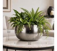 Leaf Large Metal Planter Bowl 32 X 20Cm Hammered Silver Colour - Straight Edge