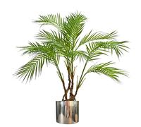 Leaf 90Cm Artificial Areca Palm Plant Twisted Detail Trunk With Silver Metal Plater, Green