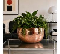 Leaf Large Straight Edge Hammered Metal Planter Reflective, Copper