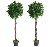 LeafDesign Artificial Topiary Trees Twisted Stem Bay Laurel Ball – Pair 120cm (4ft) Green