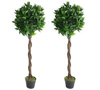 LeafDesign Artificial Topiary Trees Twisted Stem Bay Laurel Ball – Pair 120cm (4ft) Green