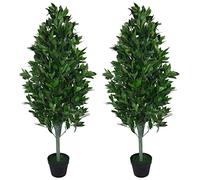 LeafDesign Artificial Topiary Bay Trees LEAF-7092-PAIR 120cm (4ft) Pyramid Cones Extra Large Green