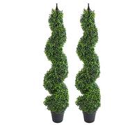 Leaf LEAF-7164-PAIR Artificial Boxwood Tower Tree Topiary Spiral Twist Metal Top Design UK, 120cm