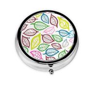 Leaf Lines A Round Mini Pillbox with Three Compartments for Storing Vitamins, Fish Oil, and Nutritional Supplements.