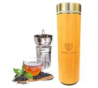 Leaf Lovers Thermos Flask, Tea Bottle, Thermal Mug, 500 ml Coffee Mug to Go, Bamboo, Teapot with Strainer Insert, Double-Walled Stainless Steel