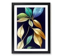 Leaf Marbling Framed Print | A2 Black Framed Wall Art | Ready to Hang | Modern Floral Picture | Living Room Bedroom Lounge Office