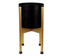 Medium Gold Stand with Black Metal Planter 38.5cm x 18cm Leaf Black One Size