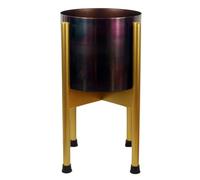 Medium Gold Stand with Iridescent Rainbow Metal Planter 38.5cm x 18cm Leaf Gold One Size