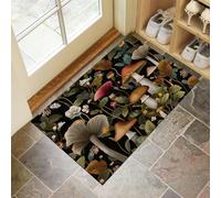 Leaf Mushrooms Doormat - Inside And Outside Welcome Mat, Tan Indoor Front Doormat With Non-Slip Backing, Heavy Duty Entrance Mat, 40 X 60 Cm Jungle Plants