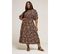 Leaf Notch Neck Midaxi Dress Yours Brown 14