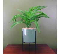 Leaf 40Cm Artificial Fern Plant With Ceramic Planter & Stand, Green