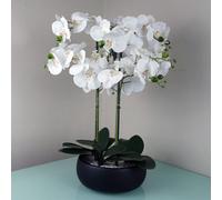 Leaf Orchid Artificial White Black Ceramic Planter Botanik