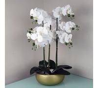 Leaf Orchid Artificial White Gold Ceramic Planter Botanik