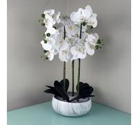 Leaf Orchid Artificial White Marble Effect Ceramic Planter Botanik