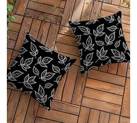 Leaf Outdoor Cushions Waterproof Decorative Linen Throw Pillow Covers 65x65 cm / 26x26 Inches, Set of 2 Square Garden Cushion Covers with Invisible Zipper for Living Room Outdoor Garden, Black L-L40