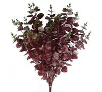 Leaf Pack of 6 x 100cm Artificial Eucalyptus Foliage Burgundy - Burgundy - 100cm - 100cm