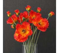 Leaf Pack of 6 x 100cm Artificial Poppy Stem 2 Flowers Premium in Red | Size: 6 x 100 cm Leaf Red 6 x 100 cm