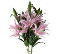 Leaf Pack of 6 x 100cm Large Pink Lily Stem - 3 Flowers | Size: 6 x 100 cm Leaf Pink 6 x 100 cm