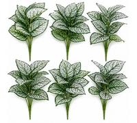 Leaf Pack Of 6 X 60Cm Artificial Caladium Stem Plant Green White Foliage