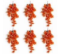 Leaf Pack Of 6 X 70Cm Artificial Ivy Plant Faux Hanging Foliage Orange