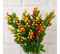 Leaf Pack of 6 x 70cm Artificial Orange Berry Spray Premium | Size: 6 x 70 cm Leaf Orange 6 x 70 cm