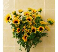Leaf Pack of 6 x 70cm Artificial Yellow Daisy Flower Spray Premium | Size: 6 x 70 cm Leaf Yellow 6 x 70 cm