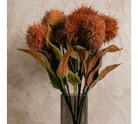 Leaf Pack Of 6 X 70Cm Globe Thistle Yellow Ball Artificial Flower Stem