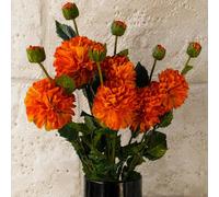 Leaf Pack Of 6 X 75Cm Artificial Dahlia Pompom Flower Stem Orange