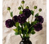 Leaf Pack Of 6 X 75Cm Artificial Dahlia Pompom Flower Stem Purple
