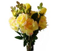Leaf Pack Of 6 X 80Cm Artificial Yellow Rose Stem - 18 Flowers