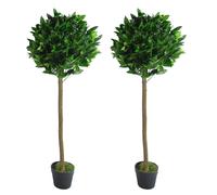 Leaf Pair of 120cm (4ft) Plain Stem Artificial Topiary Bay Laurel Ball Trees - 120cm - Green - 120cm