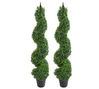 Leaf Pair of 120cm (4ft) Tall Artificial Boxwood Tower Trees Topiary Spiral Metal Top - 120cm - Green - 120cm